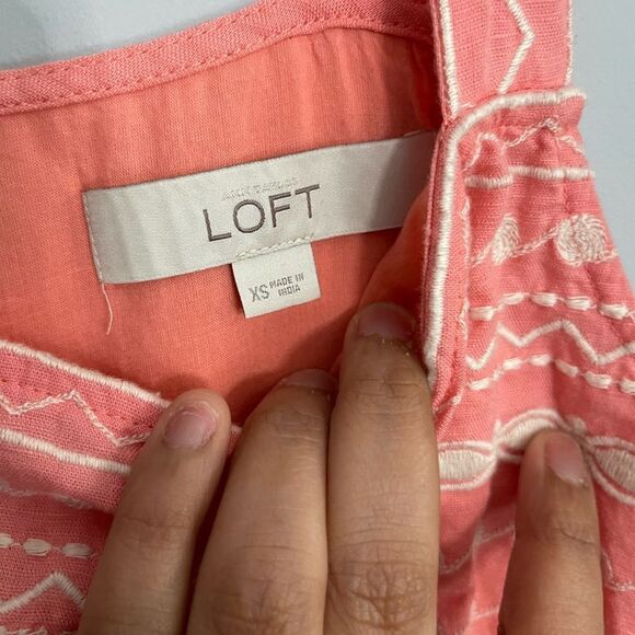 Loft XS Linen Cotton Blend Embroidered Empire Dress - Picture 4 of 4